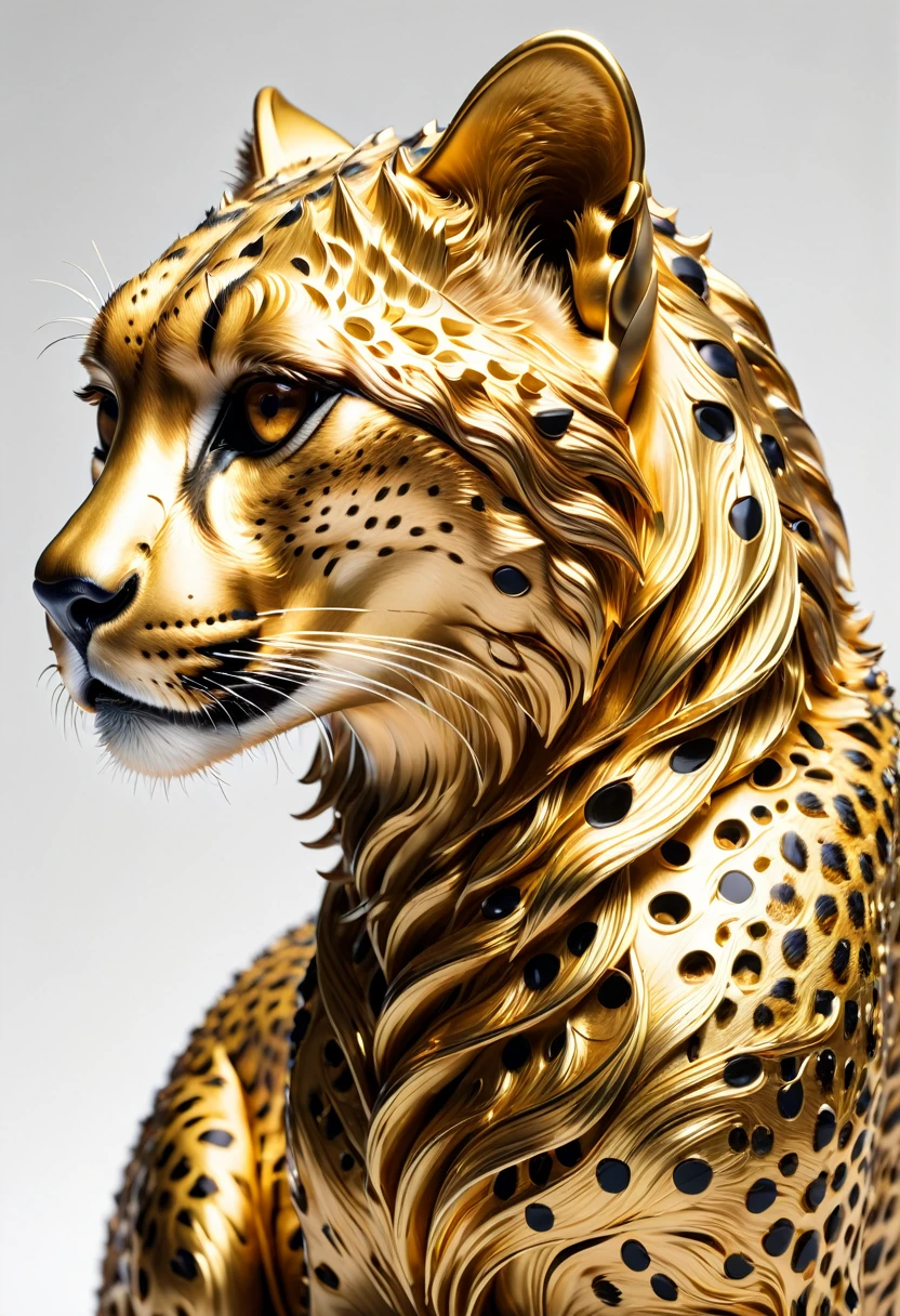  Cheetah made of gold metal, (masterpiece), (high quality), 8K, high resolution, extremely detailed,