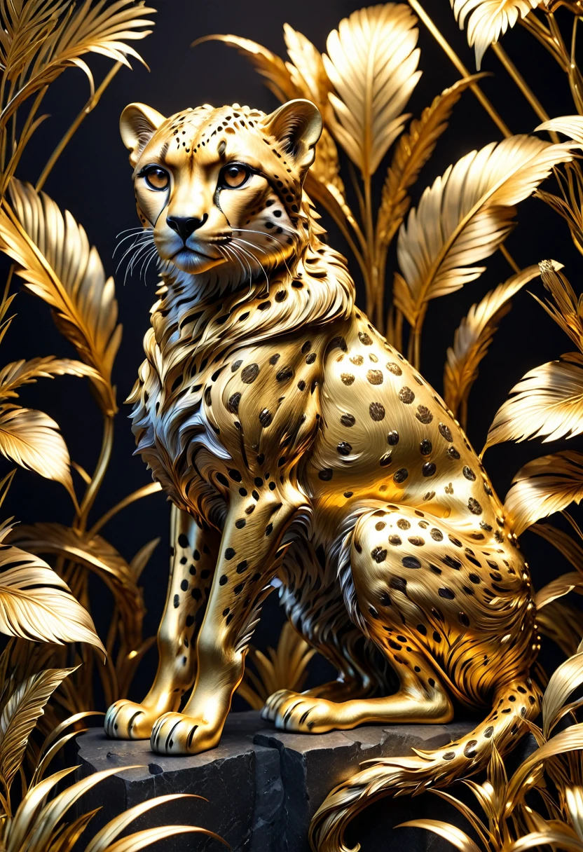  Cheetah made of gold metal, (masterpiece), (high quality), 8K, high resolution, extremely detailed,