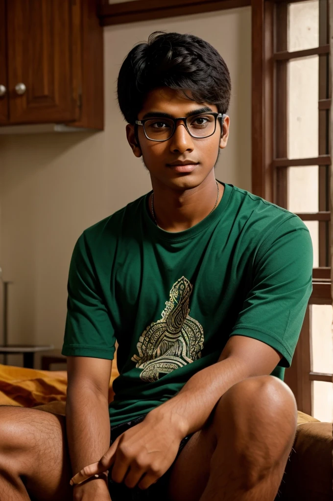A Indian 19 year boy Wearing glasses and watching movies