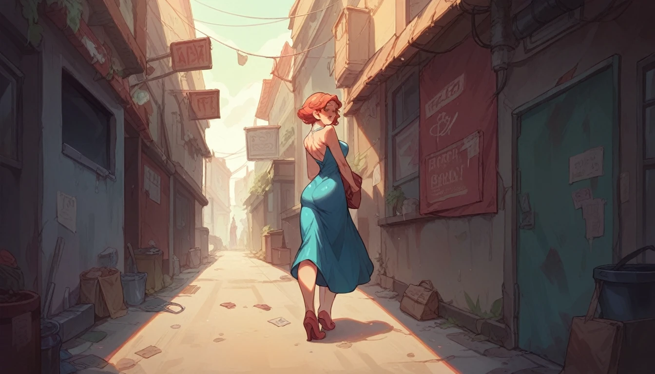 girl in tight party dress being groped by many strangers in an alley