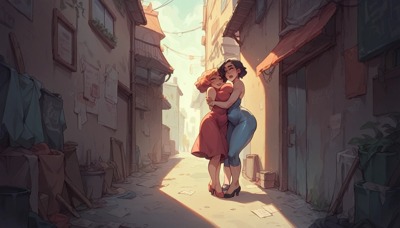 girl in tight party dress being groped by many strangers in an alley