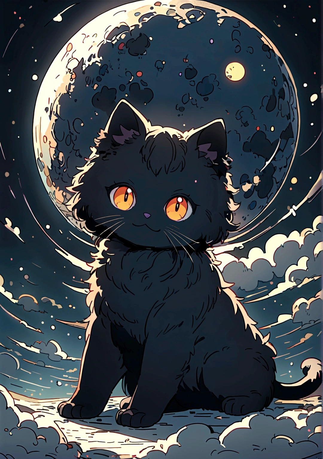 Very cute black cat on the moon