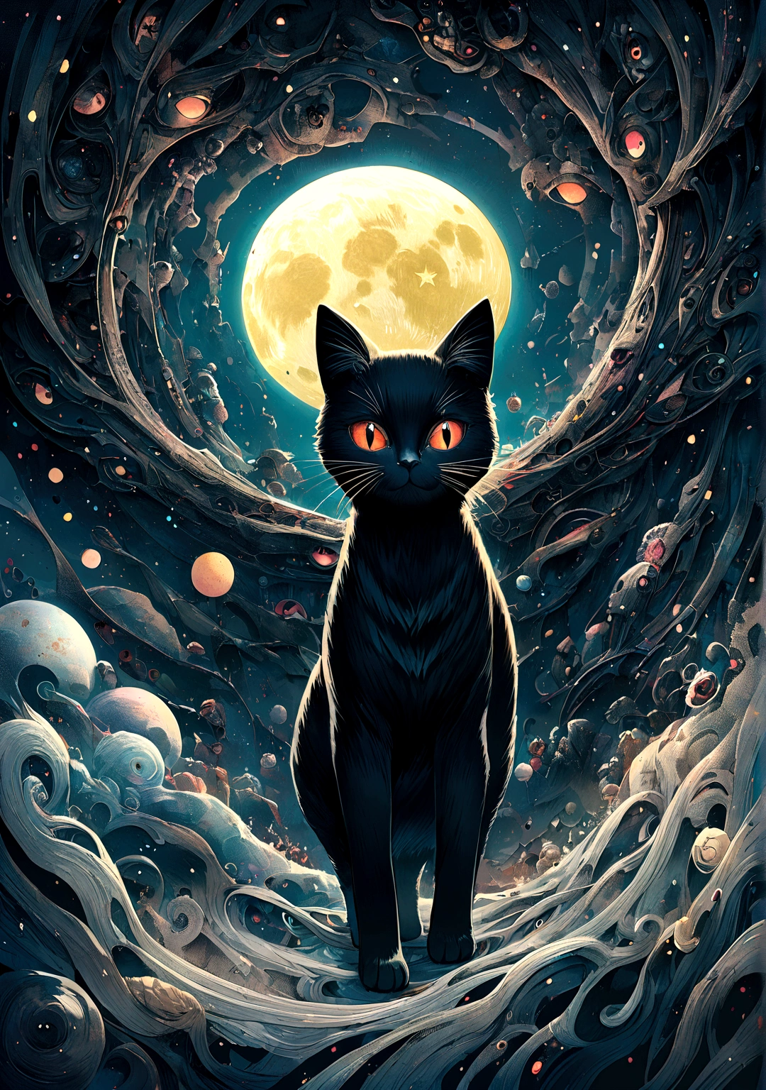 Very cute black cat on the moon