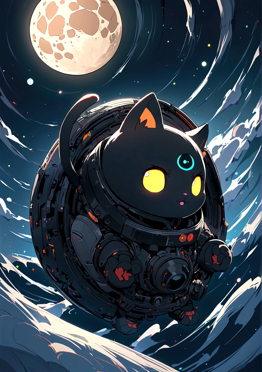 Very cute black cat on the moon