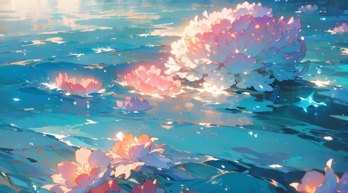 (masterpiece、8K、Highest quality)、(Soft Light:1.5), whole body, Detailed face, Fine grain, Beautiful digital artwork, landscape, Backlight, Lots of flowers, forest, Sparkling eyes, Winters, warm, warm light, Iridescent gradient colors, Watercolor,(In the sea:1.5)