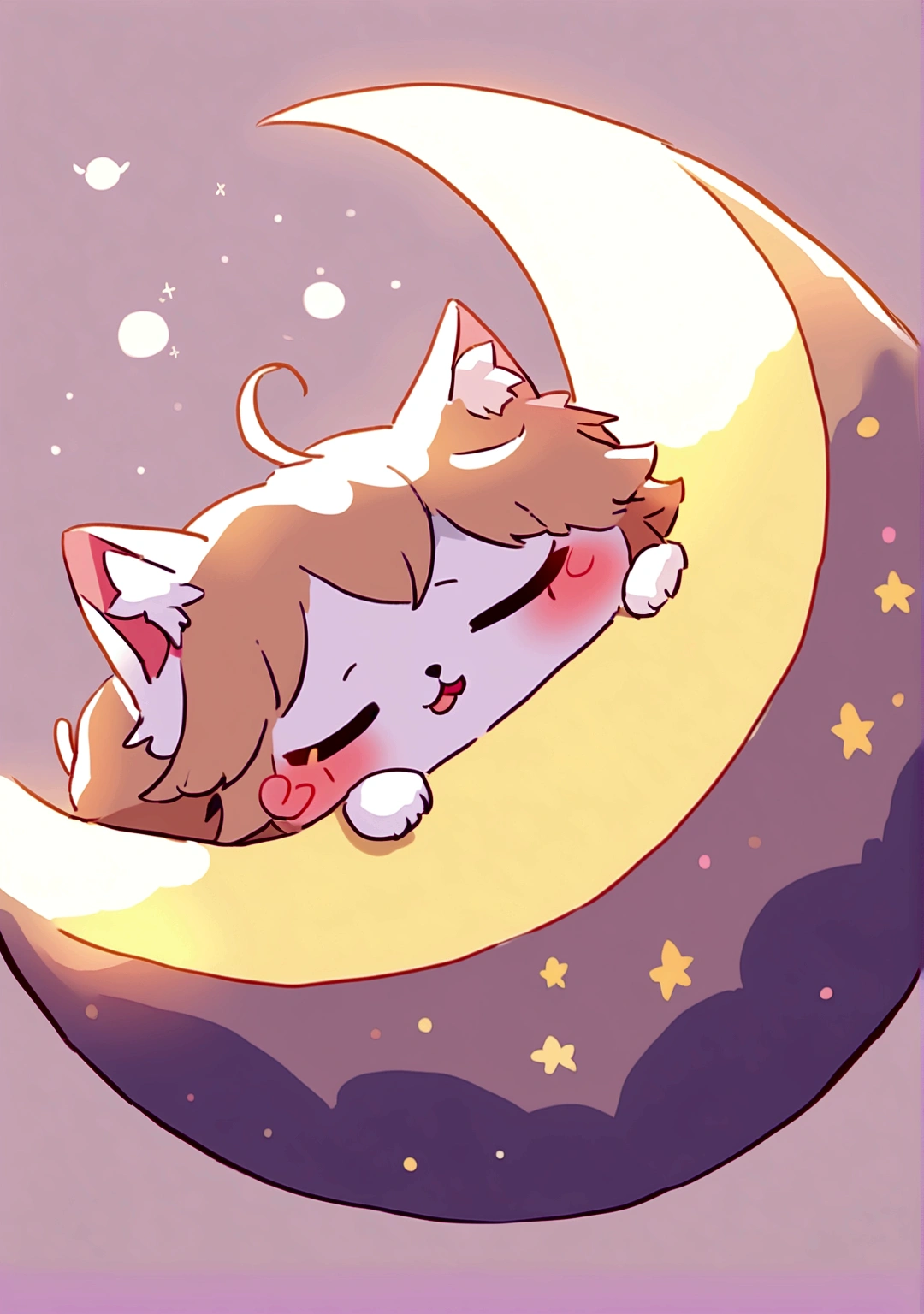 Very cute sleepy cat on the moon