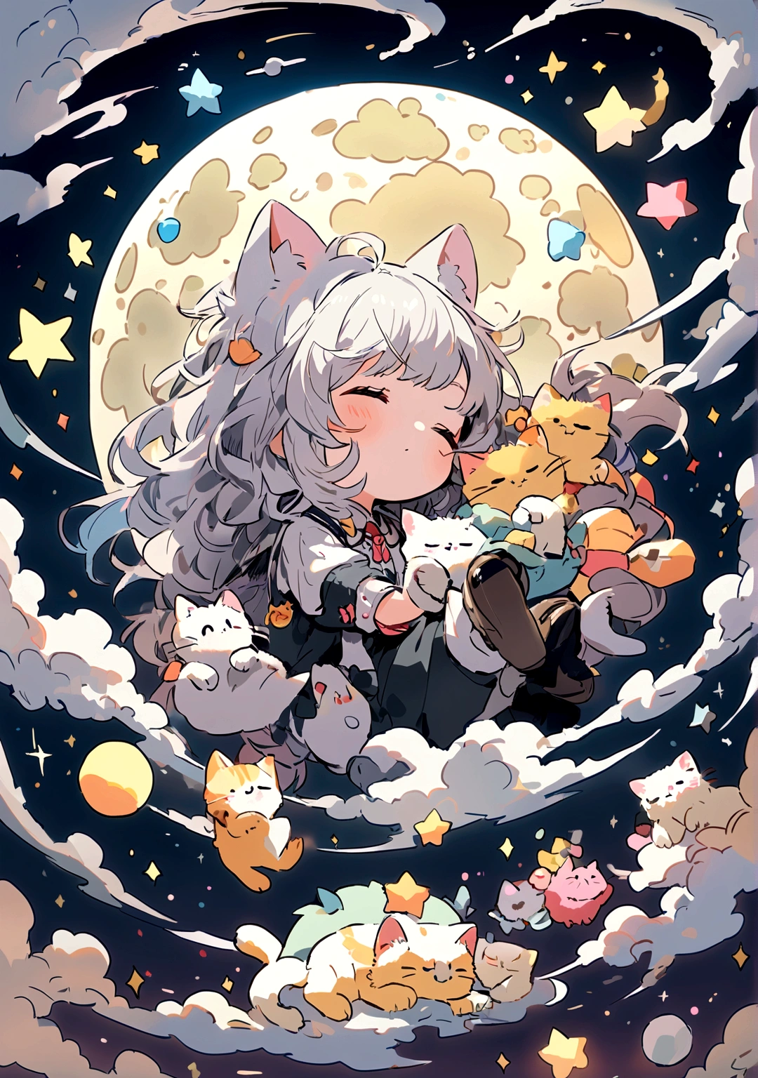 Very cute sleepy cat on the moon