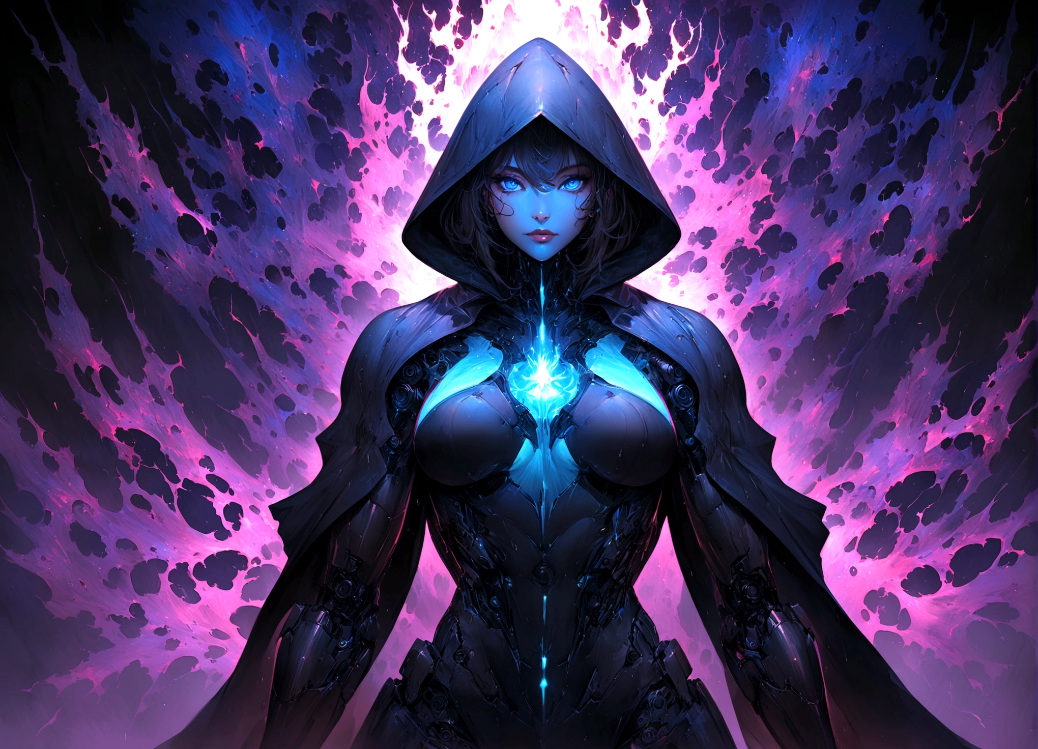 masterpiece, cyborg, The body is glamorous、, Wearing a hood, Shrouded in shadow, , Positano colours, Completely in frame, whole body, Emits electrical energy, whole body, Beautiful anime waifu style man, Ultra-detailed CG paintings, Luminism, Art by Kahn Griffith and Vadim Kashin Concept Art, 8K resolution, Fractal isometric details Bioluminescence , complicatedly detailed , Cinematic, trending on art station Isometric Centered hyper Realistic cover photo awesome full color,  Grainy, Realistic, complicated, Hit definition , Cinematic, Bold, Vibrant, amazing, Super high quality model、Being pelted by rain in the dark、Controlling Lightning、Blue eyes