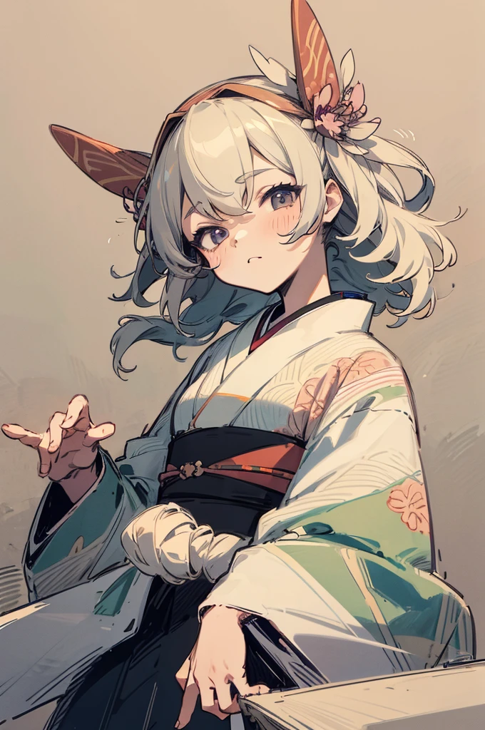 masterpiece, Highest quality, High resolution, 1 Girl 22 Ahog Hair Accessories, Hand-drawn kimono