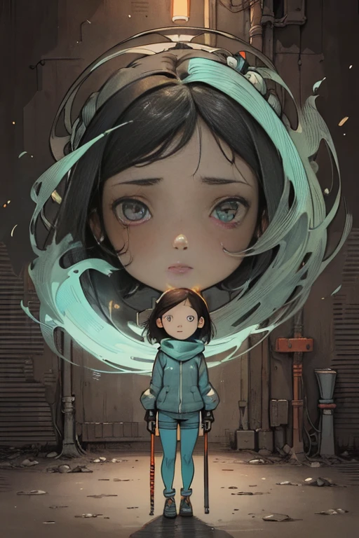 (ultra detailed,ultra high res,detailed background),((2D)),((flat color)),((muted color)),((floating neon)),1girl,solo,looking at viewer, BREAK, spray paint, graffiti,fencer, girl in a fencing suit, long plush scarf, full body image, adult woman, anatomically perfect face, face in focus, symmetrical face,