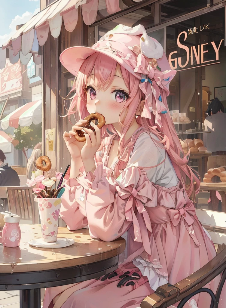 anime girl in pink dress eating a donut at a table, kawacy, anime visual of a cute girl, anime art wallpaper 4k, anime art wallpaper 4 k, anime art wallpaper 8 k, cute anime girl, 4k anime wallpaper, best anime 4k konachan wallpaper, splash art anime loli, anime style 4 k