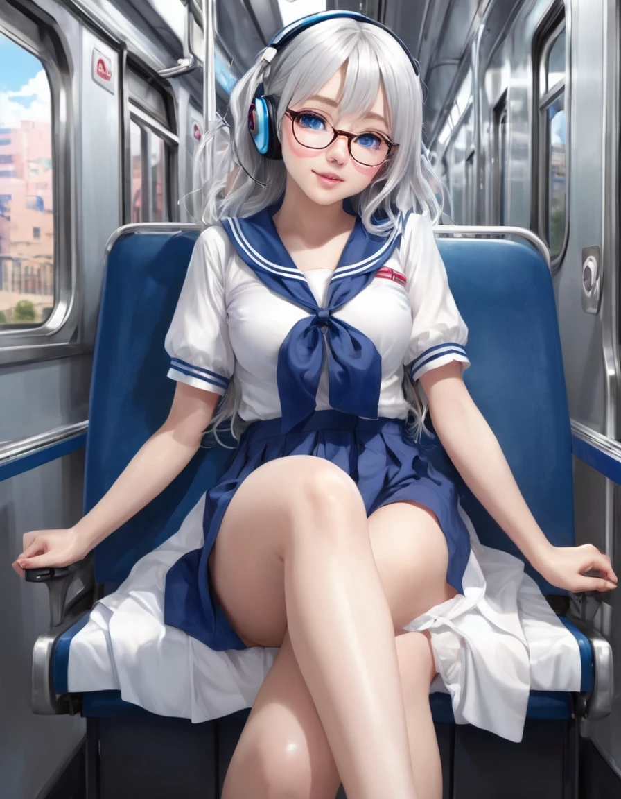 (Rear insertion position, ), Silver hair, blue eyes, Long Hair, Cute ????, , ,(White sailor summer uniform、、White garter stockings、Headphones、Glasses), (crowded train), ??????????、sobbing、rolling eyes、tongue out:1.3,????、BREAK Perfect ???????、Highest quality、(cute:1.1)、(cute)、(High resolution:1.2)、Unbelievably absurd:1.3、Incredible illustrations、(cuteイラスト:1.2)、Beautiful background、(1 girl) 、solo)、(10th Generation、JK、)、slender、、(female ????????????:1.4、?????? grab:1.3、???????????:1.2、peeing:1.3,????????:1.2),spitroast、Eye highlights、