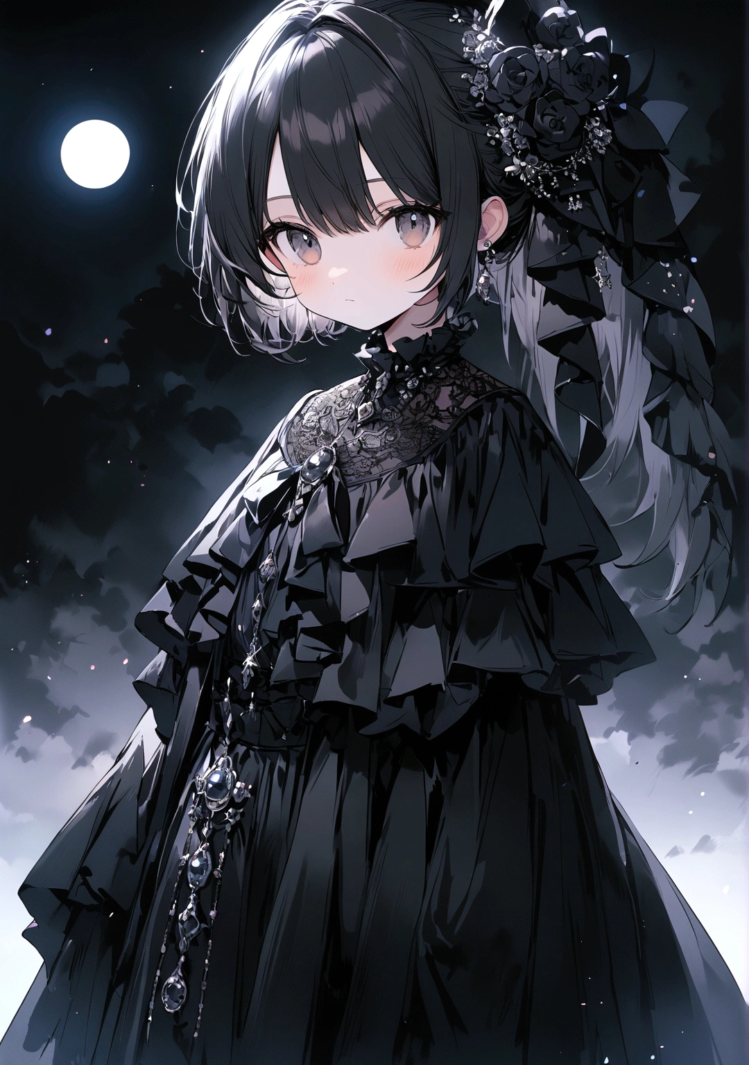 Very cute black cat on the moon、