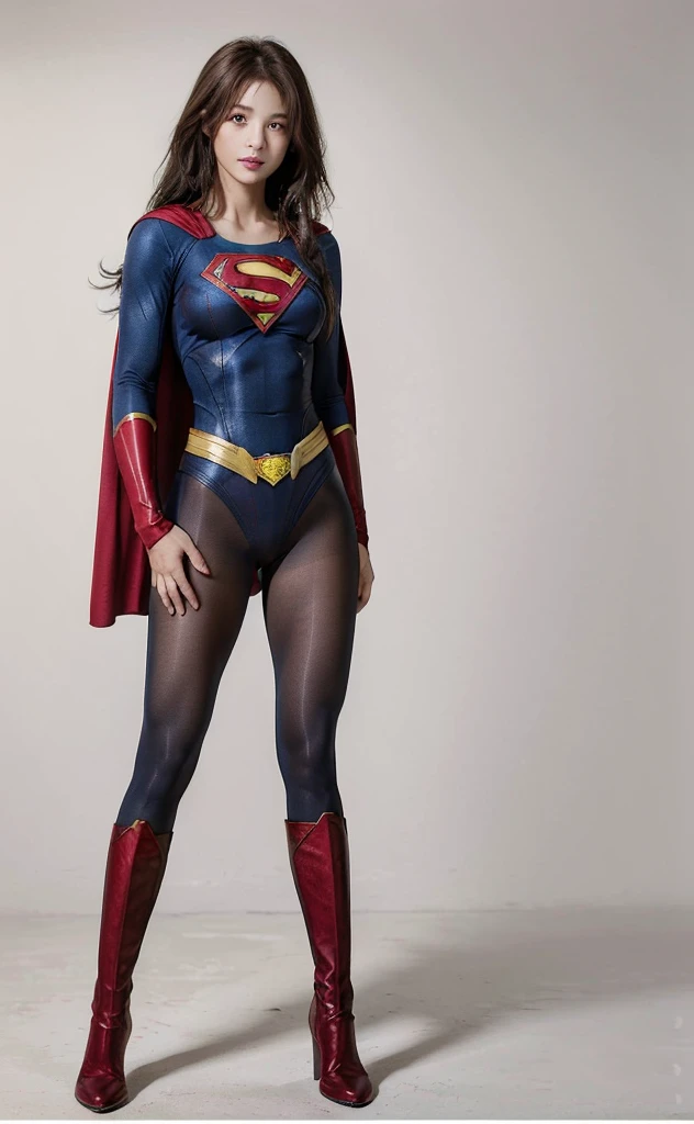 No background、(((Beautiful legs in black tights.)))、(((Legally express the beauty of your smile)))、((((Make the most of your original images)))、(((Body-hugging Supergirl costume)))、(((Supergirl Costume)))、(((Beautiful Hair)))、(((suffering)))、(((Please wear black tights....、Wear red boots)))、((Best image quality、8K))、((Highest quality、8K、masterpiece:1.3))、(((Preserve background )))、Sharp focus:1.2、Beautiful woman with perfect figure:1.4、Slim Abs:1.2、Wet body:1.5、Highly detailed face and skin texture、8K