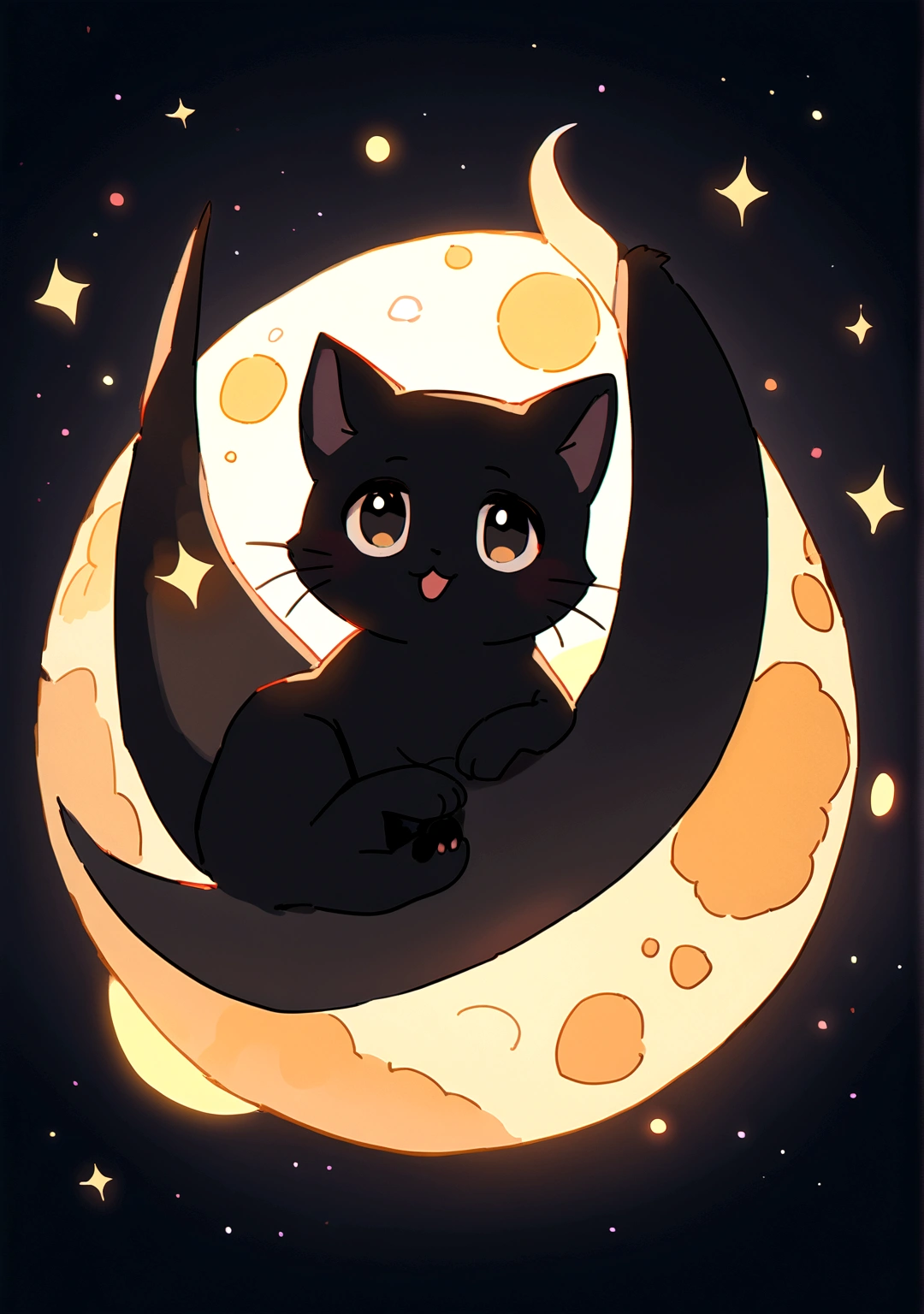 Very cute black cat on the moon