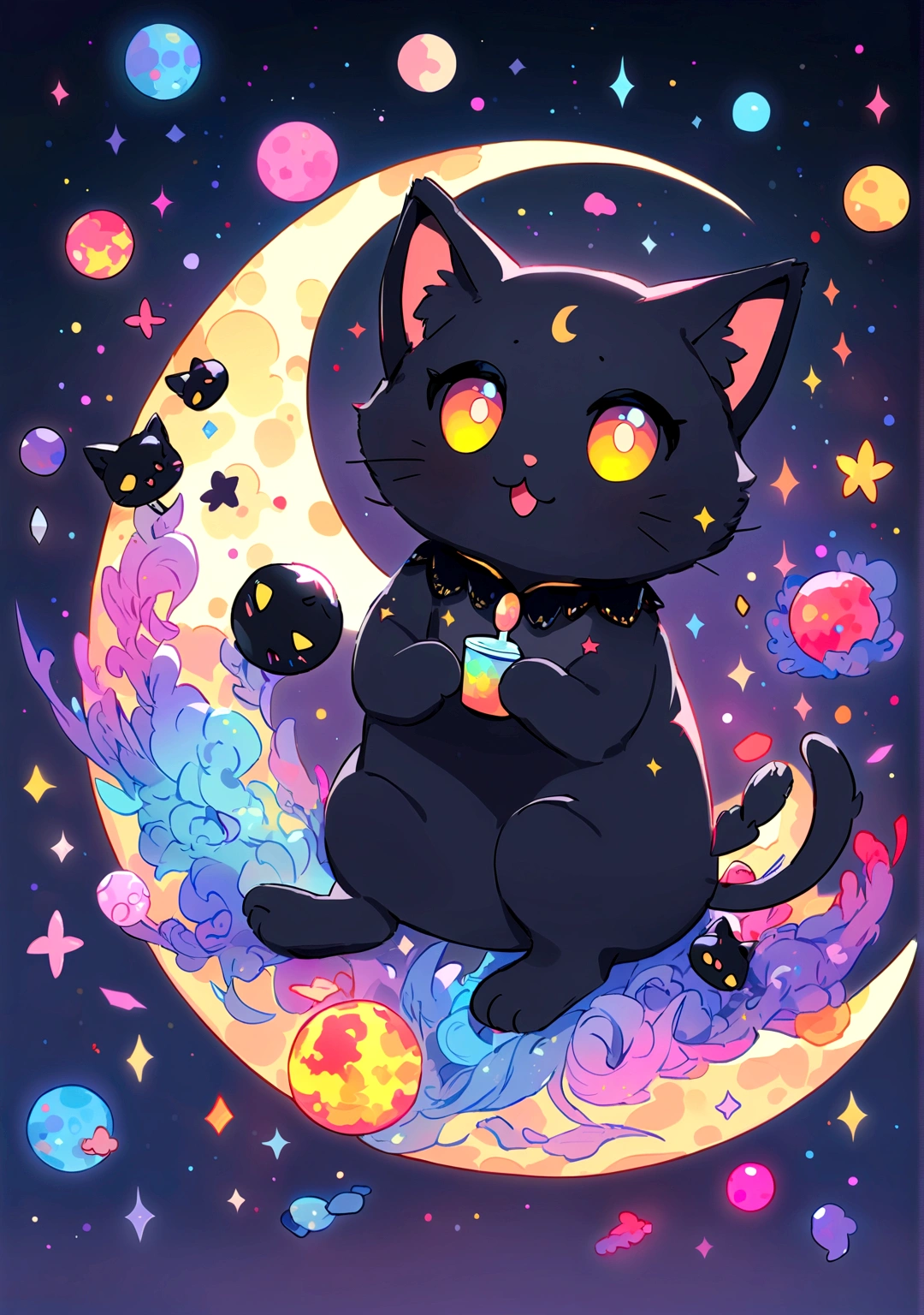 Very cute black cat on the moon