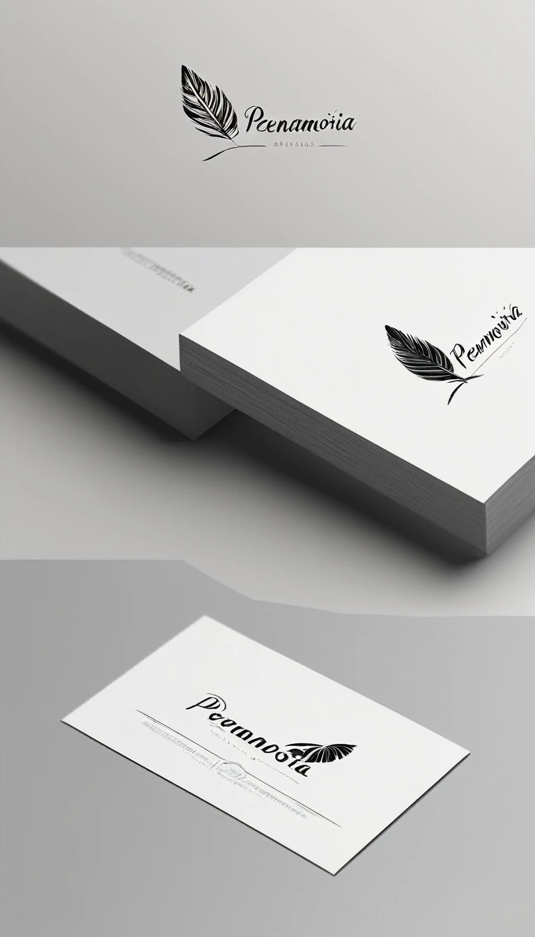 A minimal, modern, simple, cinematic logo design for the brand “Penamemoria". Create a modern, minimalistic, high-quality, logo of a bird feather
