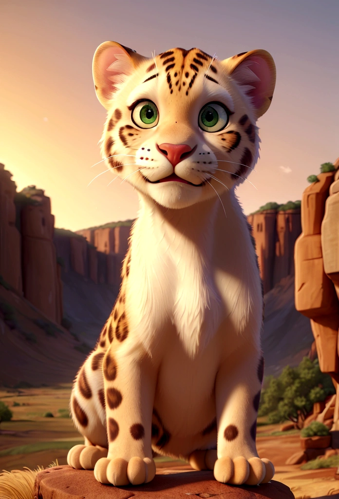 (best quality,4k,8k,highres,masterpiece:1.2),ultra-detailed,(realistic,photorealistic,photo-realistic:1.37),dawn,leopard perched on rugged cliff,overlooking vast grassland,dawn light casting long shadows,reflective eyes,soft sunlight,cinematic,illustration,high-definition,realistic fur texture,majestic,serene,ethereal,surreal,rich colors,warm tones,soft lighting