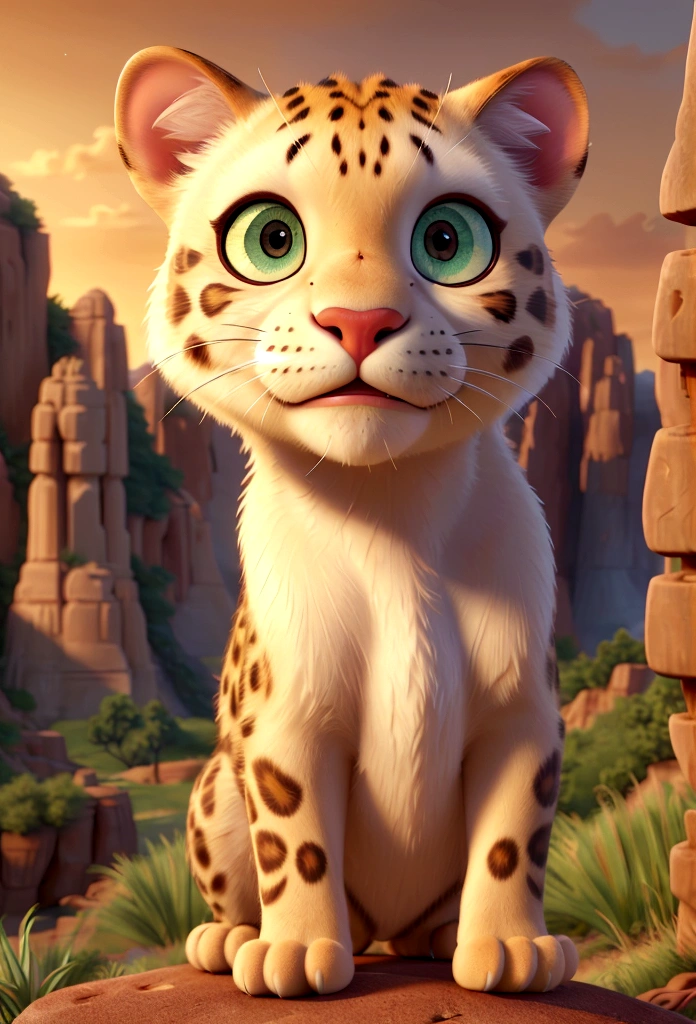 (best quality,4k,8k,highres,masterpiece:1.2),ultra-detailed,(realistic,photorealistic,photo-realistic:1.37),dawn,leopard perched on rugged cliff,overlooking vast grassland,dawn light casting long shadows,reflective eyes,soft sunlight,cinematic,illustration,high-definition,realistic fur texture,majestic,serene,ethereal,surreal,rich colors,warm tones,soft lighting