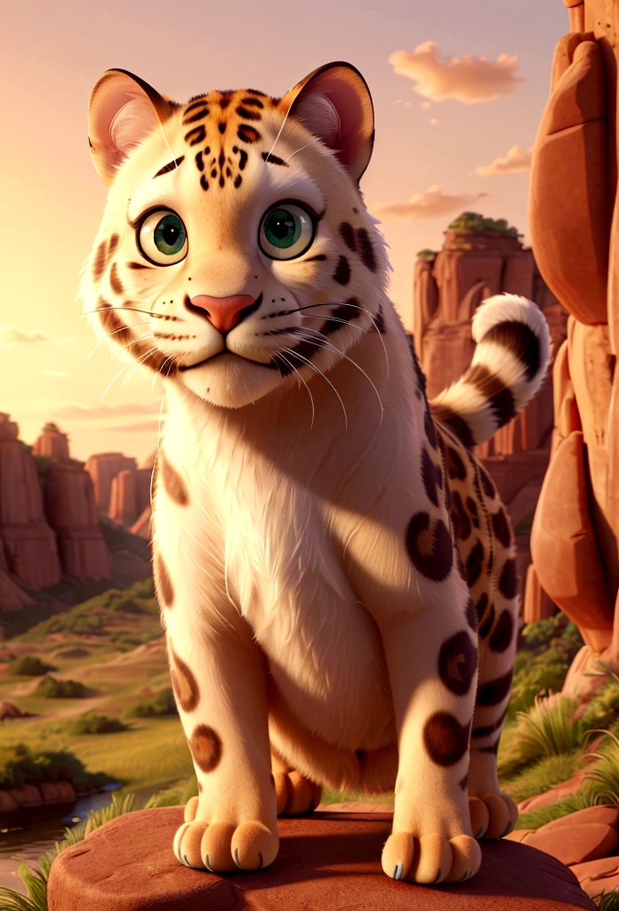 (best quality,4k,8k,highres,masterpiece:1.2),ultra-detailed,(realistic,photorealistic,photo-realistic:1.37),dawn,leopard perched on rugged cliff,overlooking vast grassland,dawn light casting long shadows,reflective eyes,soft sunlight,cinematic,illustration,high-definition,realistic fur texture,majestic,serene,ethereal,surreal,rich colors,warm tones,soft lighting