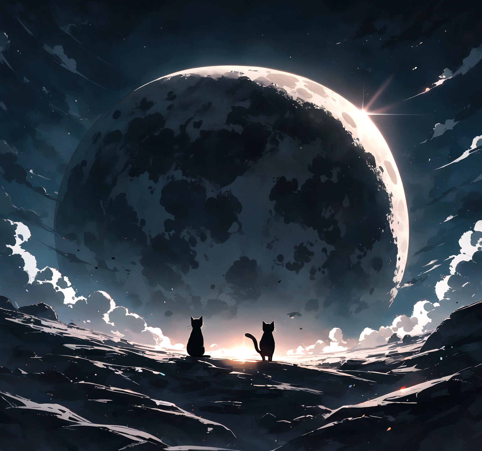 Very cute black cat on the moon