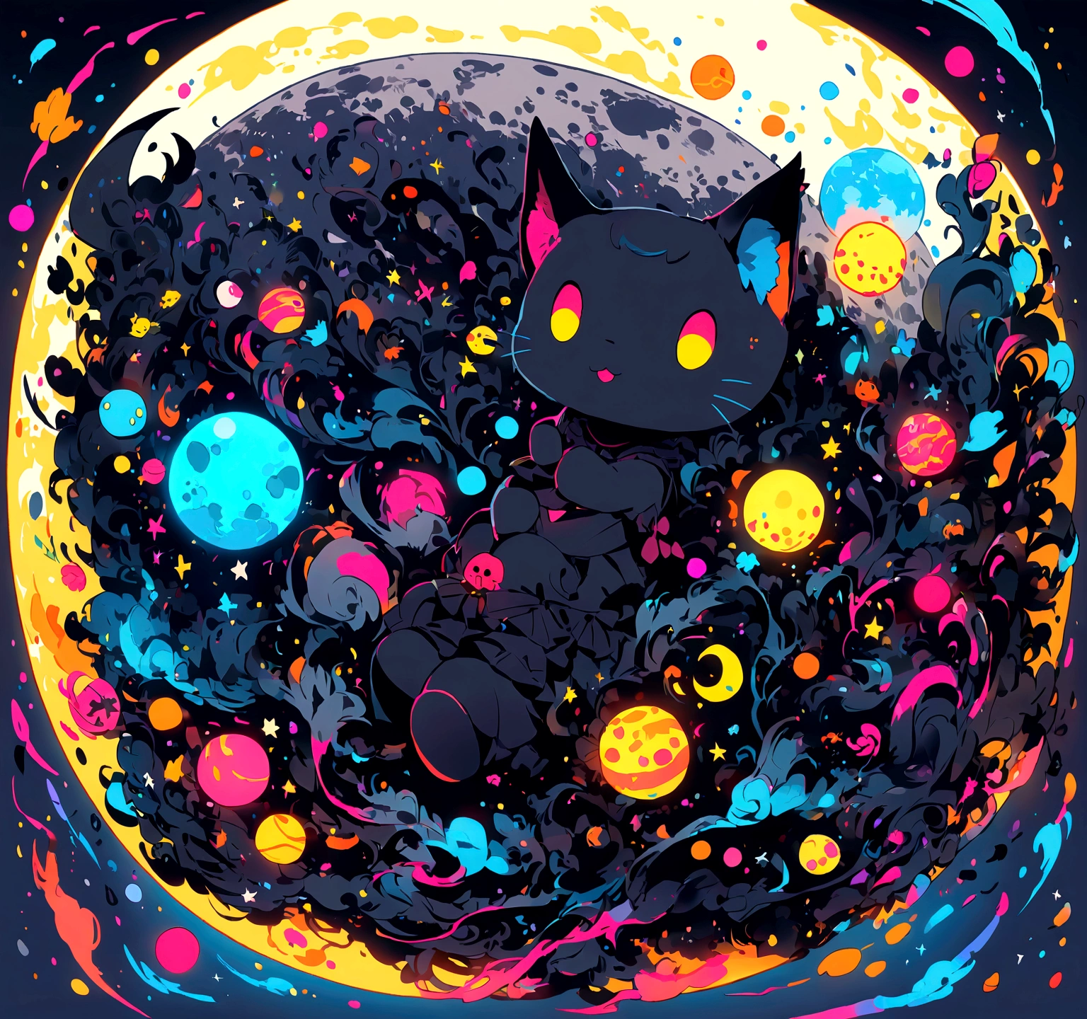 Very cute black cat on the moon