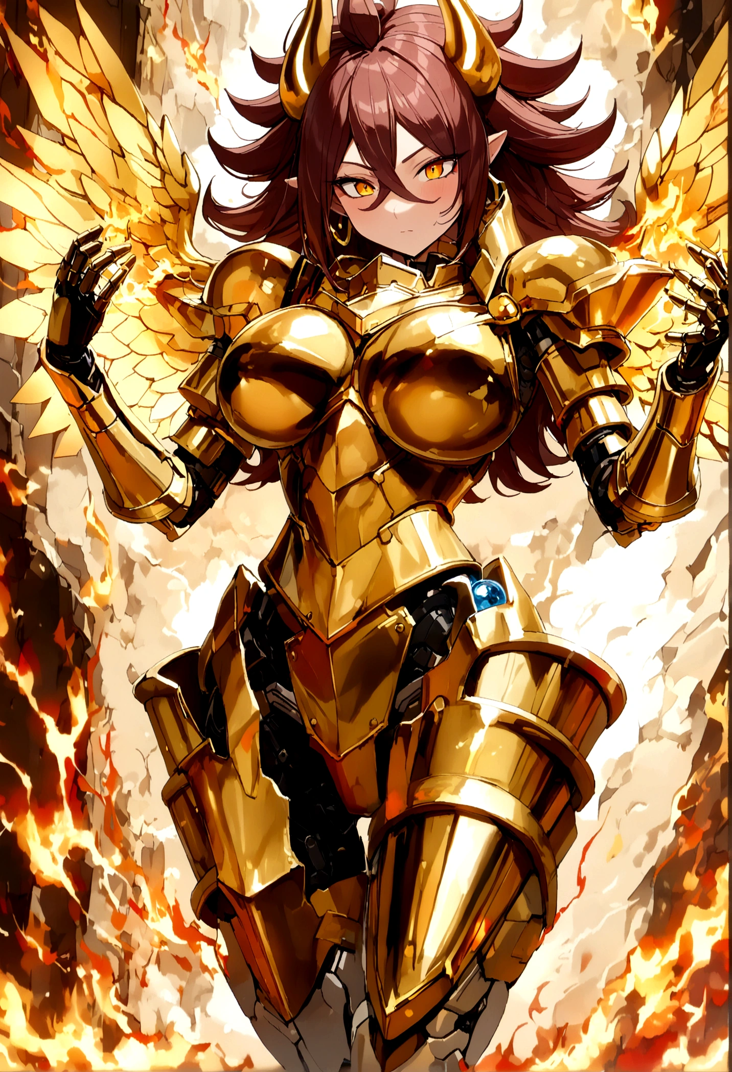 ((Lightning Power)), ((Electricity)), ((Fire Background)), ((Lightning Storm)), ((Power Erupting)), (((((android 21))))), ((((Large Rasengan)))), (((Evil Power))), (((white Coat))), (((Busty))), (((((Big breast:1,3)))), luxury bustier corset, (((silver hair))), (((Very slim waist))), propotional body, ((Gorgeous)), (((Fire Blazing Horns))), ((((gold wings))), masterpiece, hyperdetail, ambient effect, digital effect, (((Fire Gold Armor))), (((Lightning Gold Wings)))