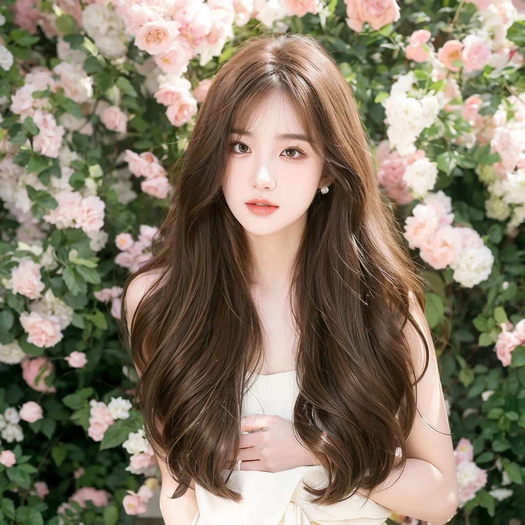 Honey Tea Linen Bed Curls,Big wavy hair,Natural and beautiful hair,uniform hair color,Roses background