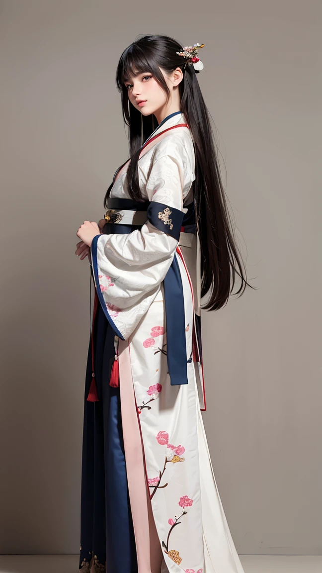 (masterpiece, best quality), ultra detailed, high resolution, 16k, the most beautiful face in the world, perfect face, delicate facial features, highly detailed beautiful face and eyes, shiny skin, highly detailed background, elaborately designed, fine cloth texture, BREAK, (gorgeous and stunning teenage girl in hanfu:1.5), (perfect make-up:1.3), deeply in love, full of elegance, (full body:1.5), (three view drawing, front and back and side, character sheet:1.2)