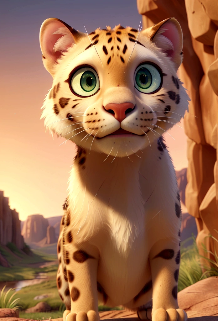 (best quality,4k,8k,highres,masterpiece:1.2),ultra-detailed,(realistic,photorealistic,photo-realistic:1.37),dawn,leopard perched on rugged cliff,overlooking vast grassland,dawn light casting long shadows,reflective eyes,soft sunlight,cinematic,illustration,high-definition,realistic fur texture,majestic,serene,ethereal,surreal,rich colors,warm tones,soft lighting