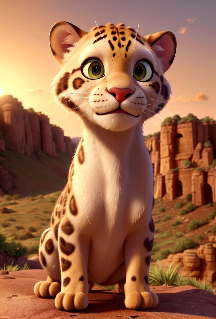 (best quality,4k,8k,highres,masterpiece:1.2),ultra-detailed,(realistic,photorealistic,photo-realistic:1.37),dawn,leopard perched on rugged cliff,overlooking vast grassland,dawn light casting long shadows,reflective eyes,soft sunlight,cinematic,illustration,high-definition,realistic fur texture,majestic,serene,ethereal,surreal,rich colors,warm tones,soft lighting