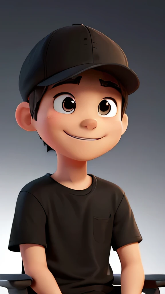 He is wearing a plain white T-shirt and a black cap,Plain black cap,A simple white t-shirt,Simple black cap Japanese,Small Nose,good looking,tall,Looking at the camera from the front,(Background blur) (Highest quality) (Detailed skin) (Detailed Texture) (8K) (clay) (Cinema Lighting) ,Sitting on a chair and exposing the upper half of my body、He is the leader of the class、Is giving a presentation、Able to work、Presentation Venue、Be confident、Eyes are also smiling、leadership、smile、Close-up Character, Character pose、明るいsmile、Ambient lighting、A little dark studio、Spotlight