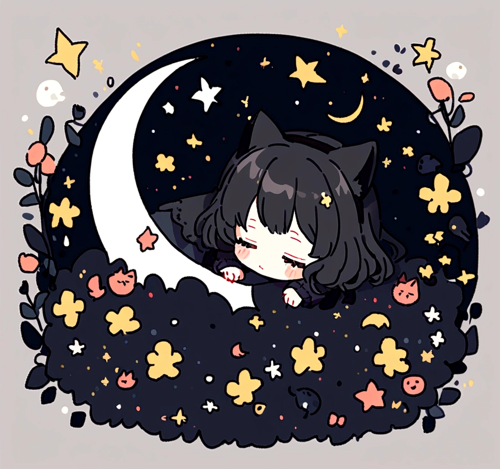 Cute sleepy black cat on the moon