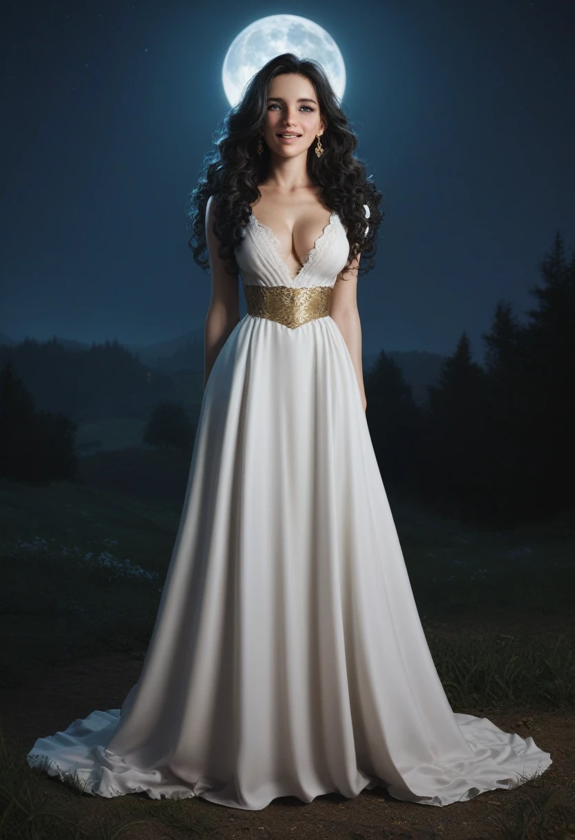 score_9, score_8_up, score_7_up, score_6_up, rating: safe, 1girl, solo, (black_hair:1.5), wavy_hair, jewelry, dress, blue_eyes, earrings, (long_hair:1.5), looking_at_viewer, curly_hair, full_body, lips, lace, white_dress, gold_dress, (night:1.3), cxqz8r, medieval_dress, medieval_landscape, fullmoon, rpg, (rape_face:1.3), narrow_waist, (skinny:1.3), (pale_skin:1.2), open_mouth, parted_lips, (oral_invitation:1.2), (torogao:1.2), fingersmile, (large_breasts:1.2)
