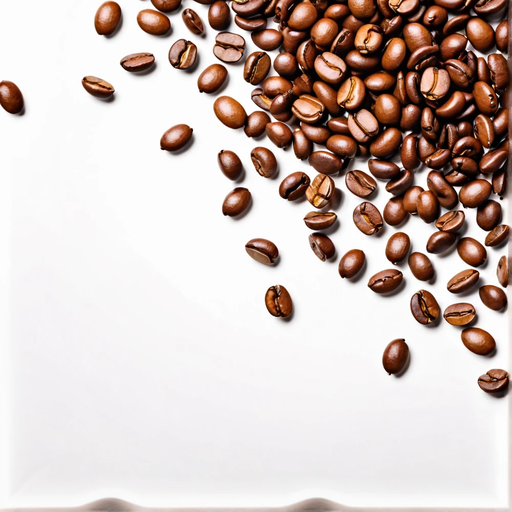 coffee beans flying over a white background