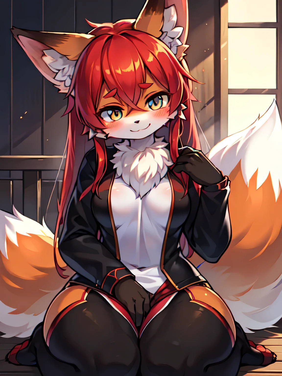 (hi res), ((Masterpiece)) , ((Best Quality)), illustartion, woman's, Fox, average breasts, upper body, furry, modest, with lace lingerie,