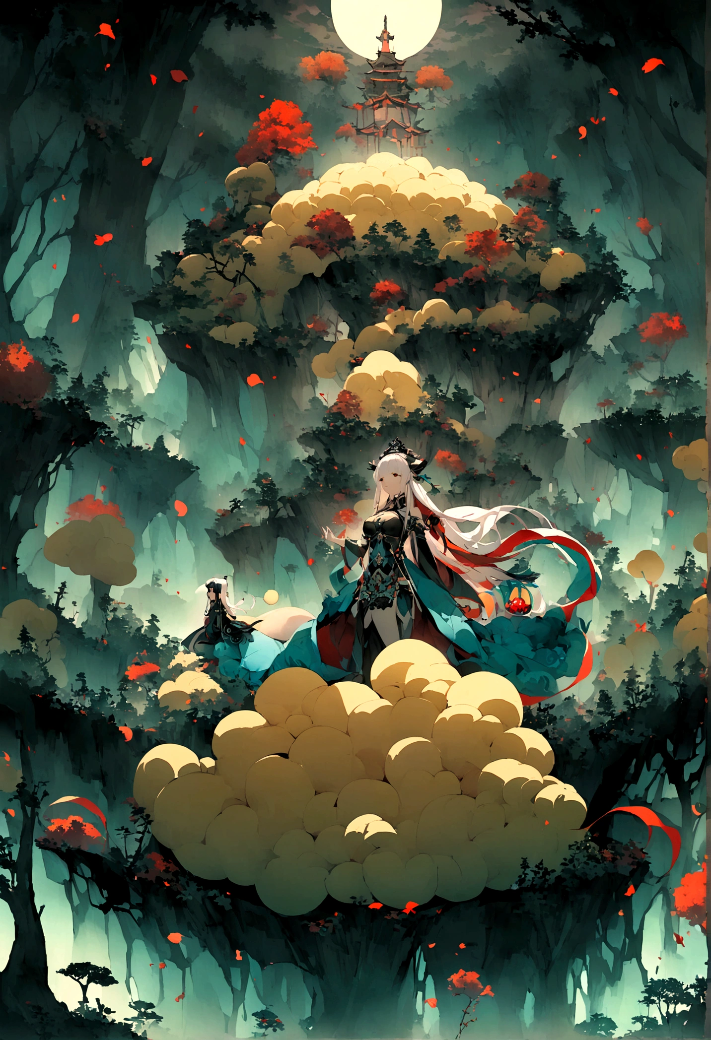 nimbus,Uninhabited primeval forest,Mysterious forest,Cave,(Luminescence),((Mysterious and dreamy scene)),Chinese style,Immortal World,Xianxia World