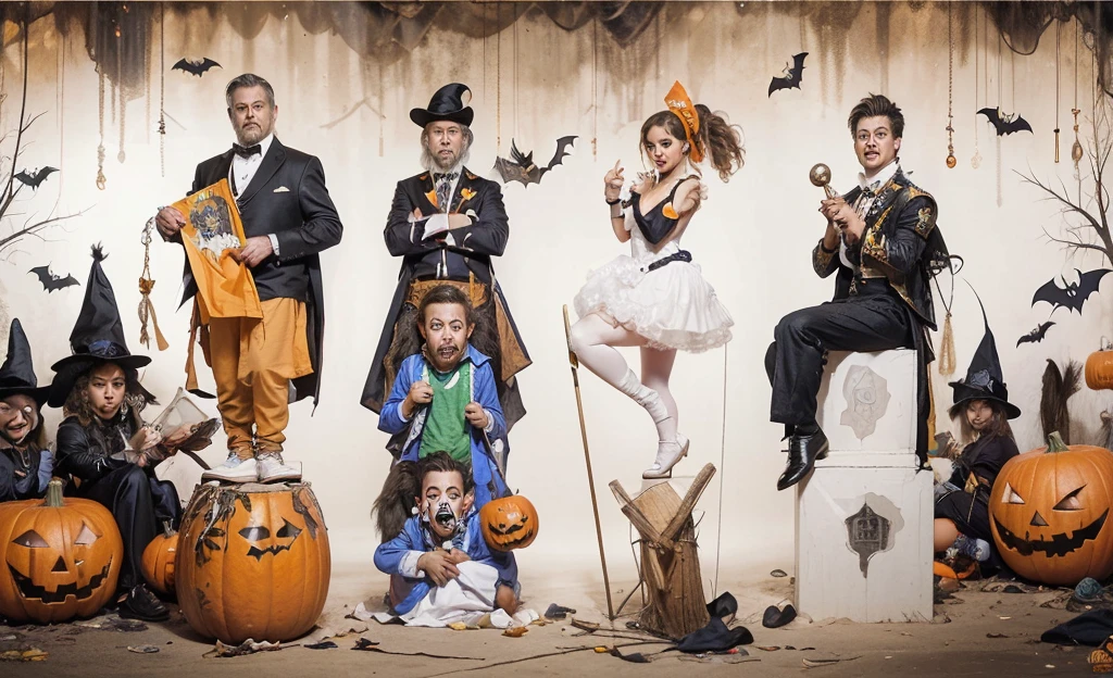 Drawing of a group of people in halloween costumes, Inspired by Thomas Nast, style of greg simkins, Todd Shore, Todd Shore highly detailed, Inspired by Ron English, satirical painting, !!!Try Andrews!!!, andrews esao artstyle, author:Thomas Dalziel, style of Try Andrews, Disrespectful characters, author:Jason Benjamin