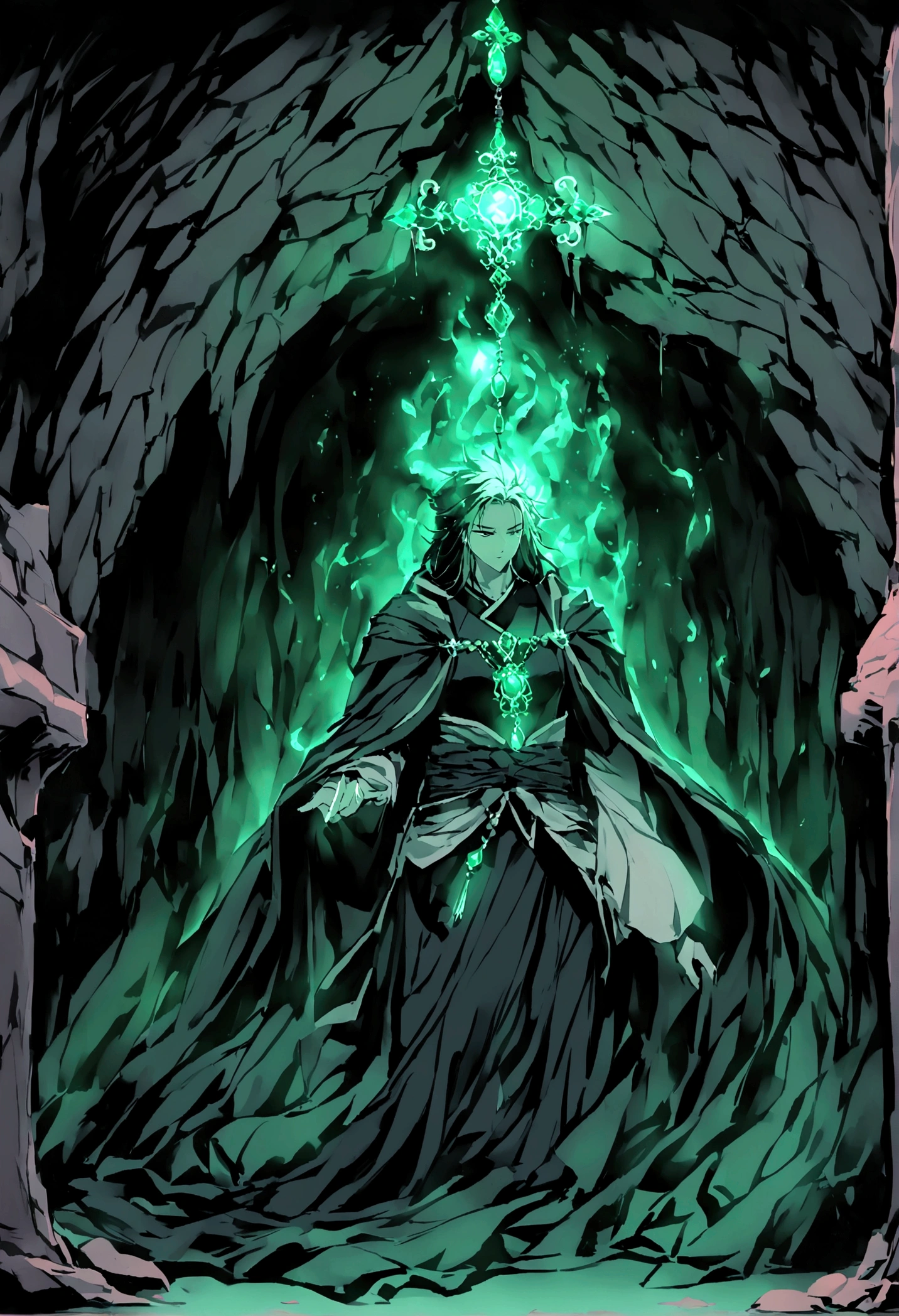 ((The background is in a dark cave)),mysterious,(((A glowing jade pendant))),((Chinese style,Immortal World,Xianxia World)),((nobody))