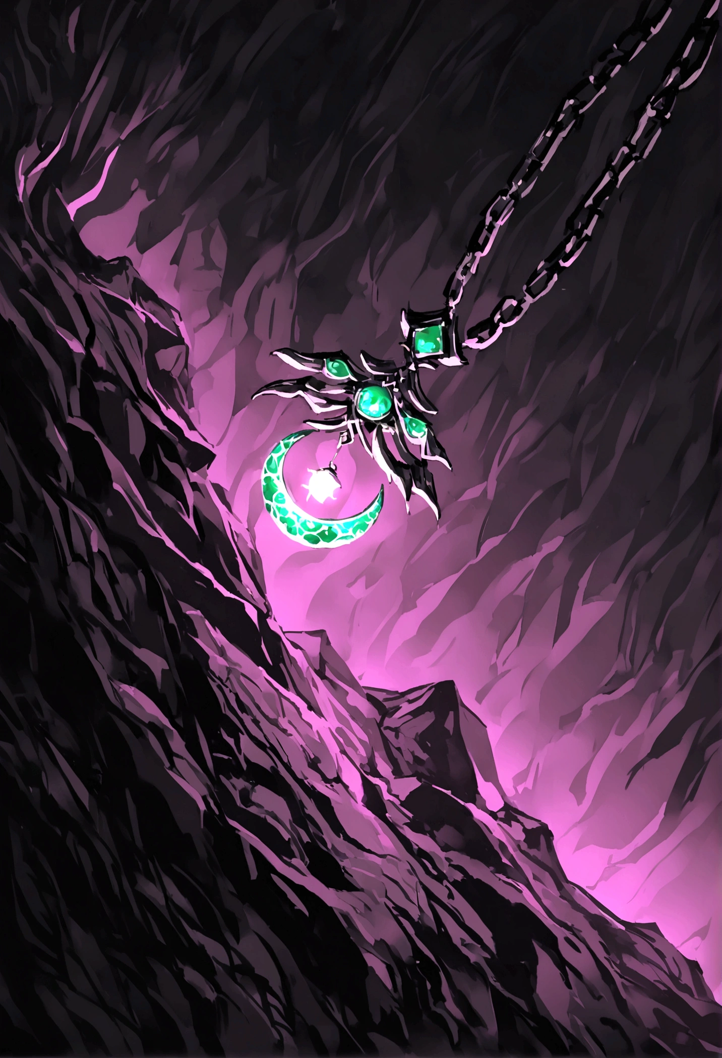 ((The background is in a dark cave)),mysterious,(((A glowing jade pendant))),((Chinese style,Immortal World,Xianxia World)),((nobody))