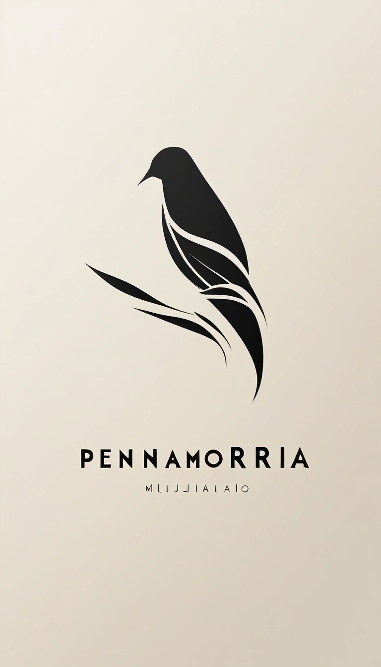 A minimal, modern, simple, cinematic logo design for the brand “Penamemoria". Create a modern, minimalistic, high-quality, logo of a bird with special feathers