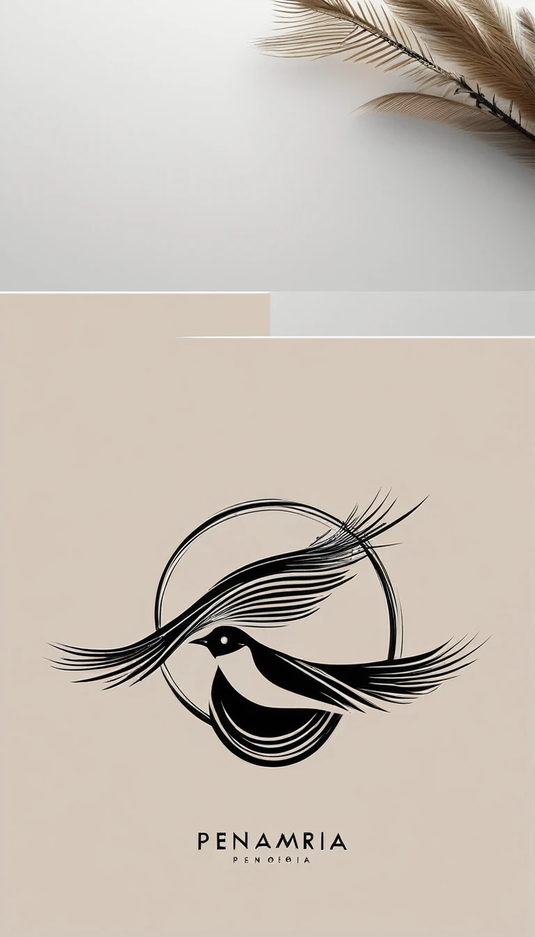 A minimal, modern, simple, cinematic logo design for the brand “Penamemoria". Create a modern, minimalistic, high-quality, logo of a bird with special feathers