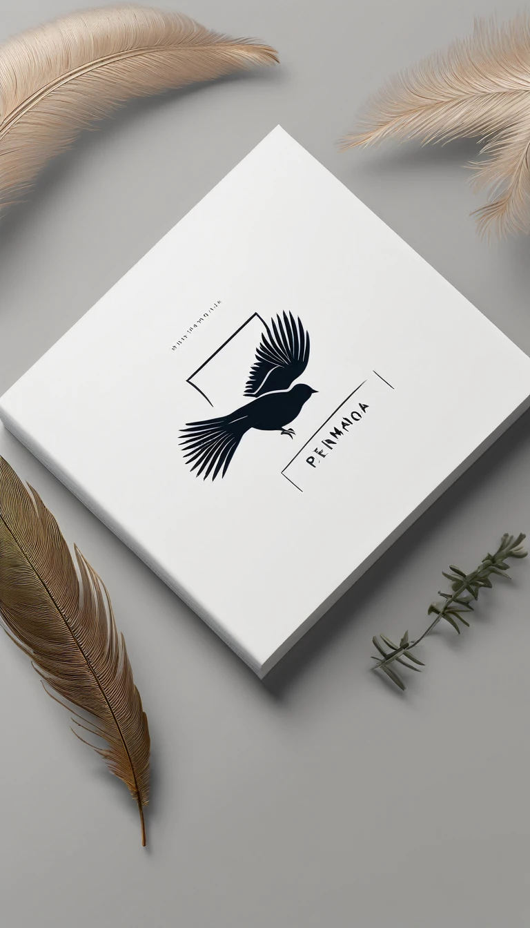 A minimal, modern, simple, cinematic logo design for the brand “Penamemoria". Create a modern, minimalistic, high-quality, logo of a bird with special feathers