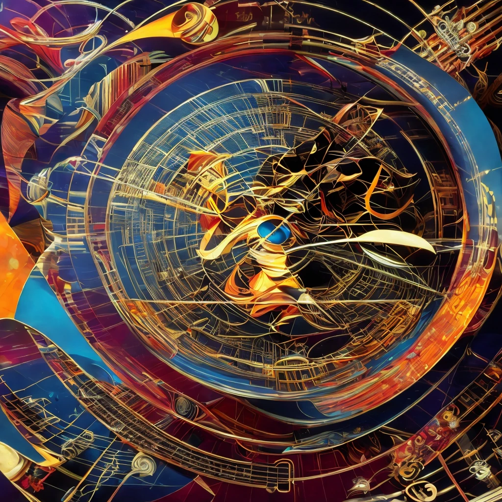 NSFW, High quality, high definition, main theme playing instruments, awe, will to endure, cognitive resonance, endless shore, birth of time, intellectual appetite, concept of self, tolerant capacity, instruments for orchestral concerto, grid pattern on background, assertive vitality, instrument dominated world view, fusion of three-dimensional and flat, striking and abstract animated tone Illustration, Heavy harmonies and fraternal symphony, Instrumental tones enhance her charm, Background design pattern blends geometry and music, Dancing musical notes and staves, One girl, One cat, Bach, Beethoven, Chopin, (trick art:1.3)