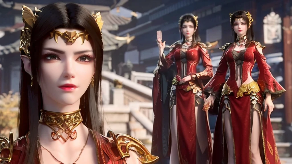 ((masterpiece, best quality)), Delicate face, Character Design Sheet,Whole body love, Rich in details, Multiple poses and expressions, Very detailed, depth, Many parts,beautiful girl,Light,发Light,Red and Gold,Phoenix decoration,gauze,Lace,Lace连裤袜,High heel