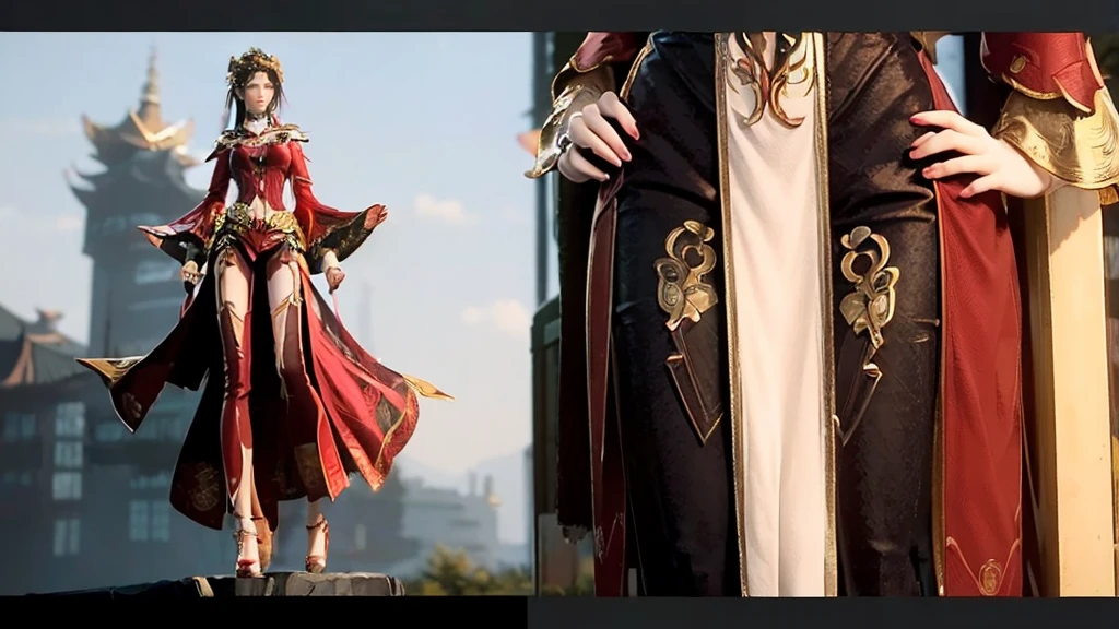 ((masterpiece, best quality)), Delicate face, Character Design Sheet,Whole body love, Rich in details, Multiple poses and expressions, Very detailed, depth, Many parts,beautiful girl,Light,发Light,Red and Gold,Phoenix decoration,gauze,Lace,Lace连裤袜,High heel