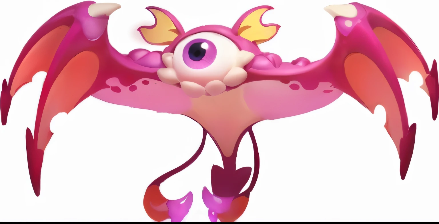 there is a pink and orange dragon with wings on a purple background, big pink eyes, octorok, weird silly thing with big eyes, pink iconic character, humanoid pink female squid girl, you looking into the maw, wakfu colors + symmetry, less tentacles, pink eyes, fuschia skin, portrait of a squid wizard