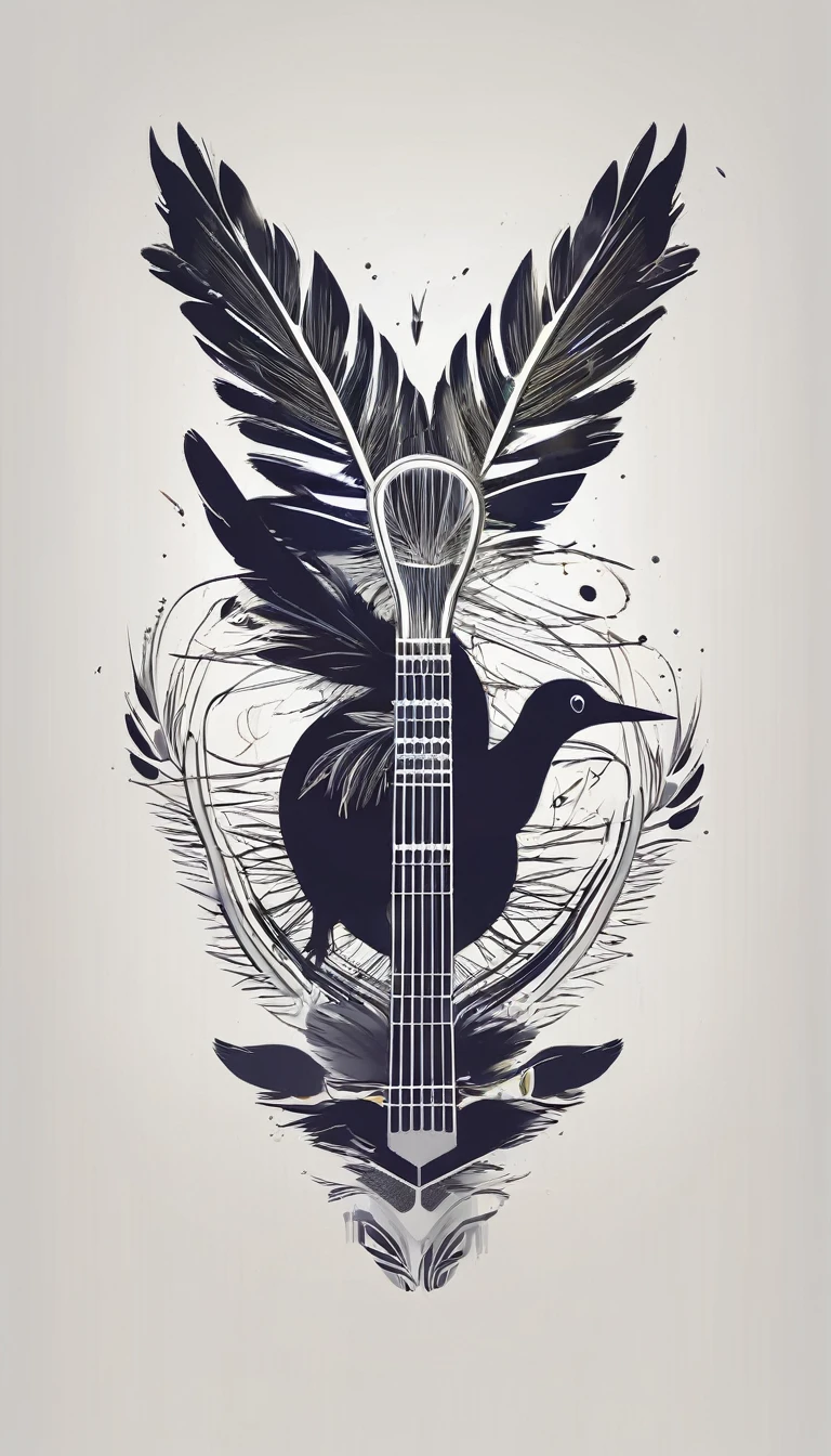 Create a symmetrial, abstract logo of two birds and a boy guitarist. As a symbol, create a feather as the special symbol for a creative brand called " Penamemoria". The logo should represent the companionship between a boy musician, A Storyteller Fantasy Bird and a Dreamy Feather. Minimalist symbol design
eeeeeeeeeeeeeeeeeeeeeeeeeeeeeeeeeee
