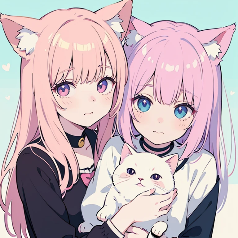 Anime girl，pink hair，Holding a cat in your arms, anime image of a cute cat, cute anime catgirl, anime image of a cute girl, kawaii realistic portrait, beautiful anime catgirl, anime cat, soft anime illustration, anime catgirl, cat ears Anime girl, very beautiful anime cat girl, Chen Sumi, Anime style portrait