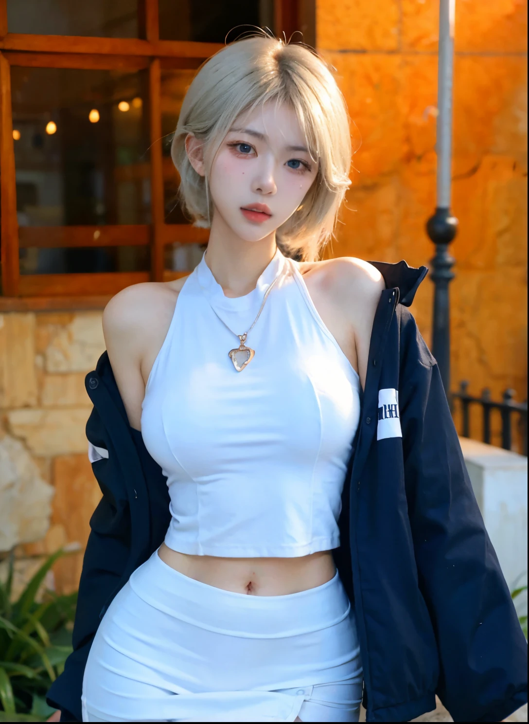 Beautiful woman with perfect figure:1.4,Ultra-high resolution,wear glasses,White背景,(lifelike:1.4),Layered Hairstyle,White皮肤,Super short pleated skirt,whole body,Very delicate face and skin texture,Double eyelids,Skin Whitening,Long hair,White hair,White,